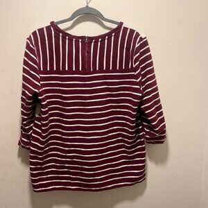 Merona Women's 3/4 Zip Long Sleeve Burgundy/White Striped Sweater Size Large